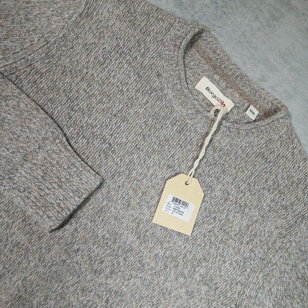 Borgo28 Sweater Men's Medium Merino Wool Crewneck Stone Marled Knit NEW